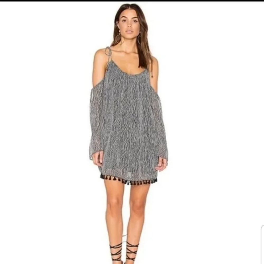 Heartloom Bri Cold Shoulder Dress Black/white Striped with Tassels Size Xs